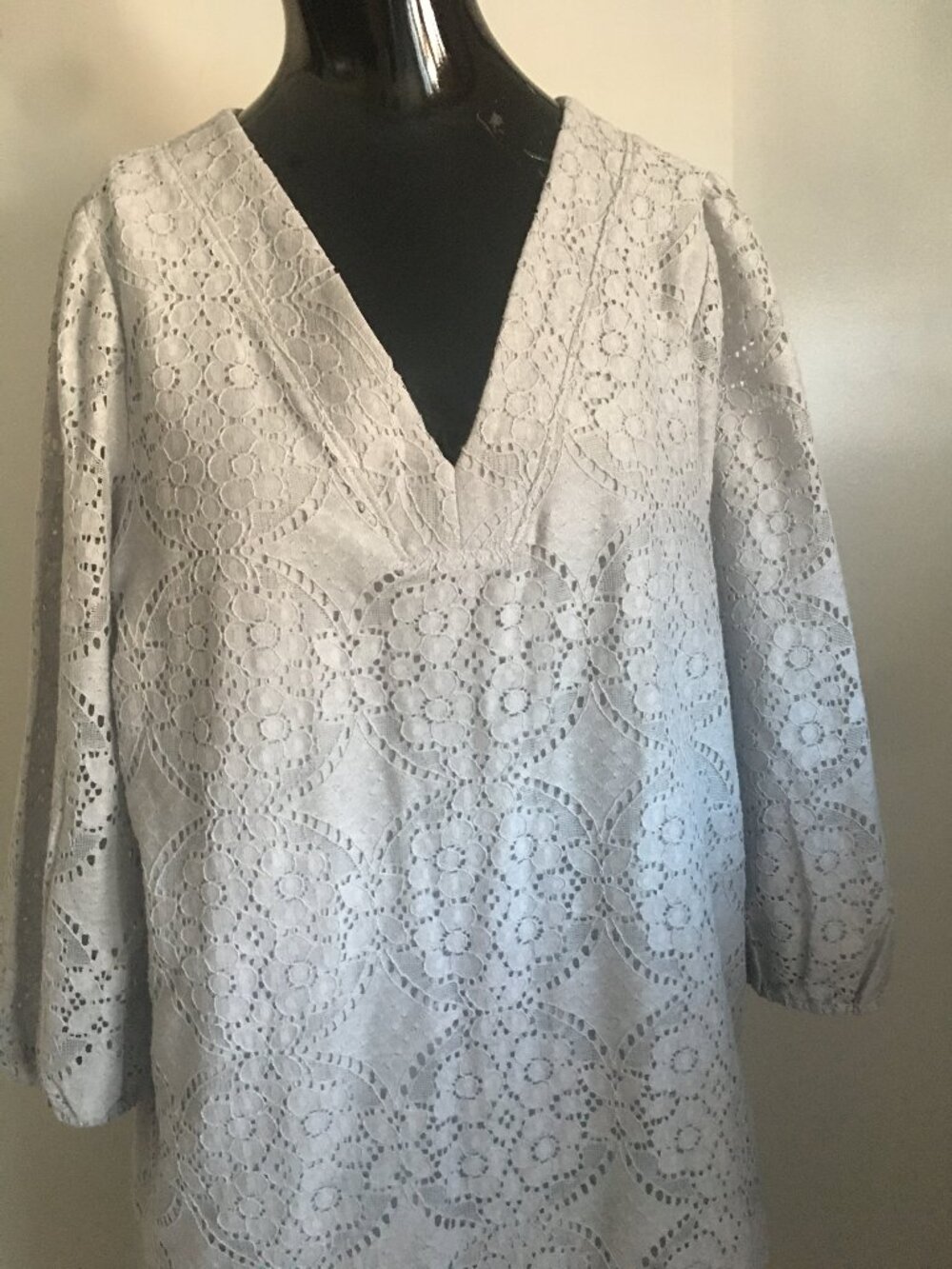 NWT J. Jill soft sage gray lace overlay tunic blouse